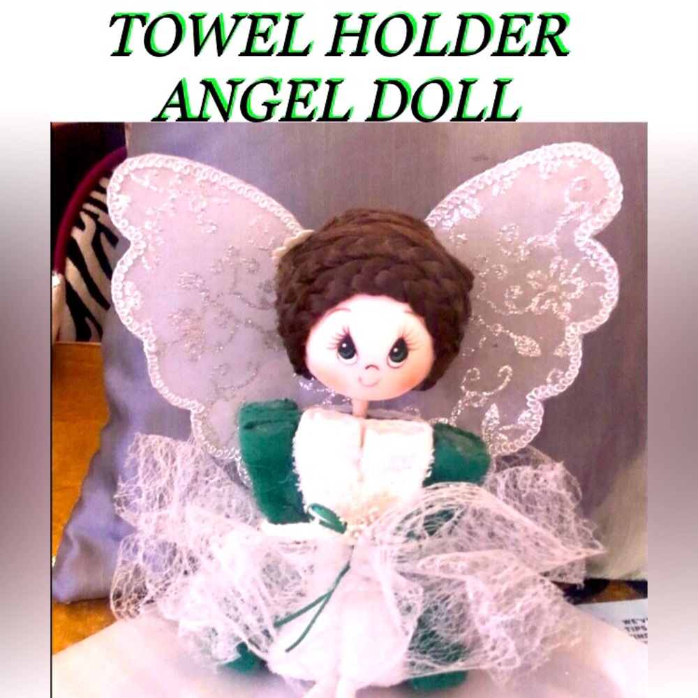 DOLL Angel doll towel holder hand made green/white New